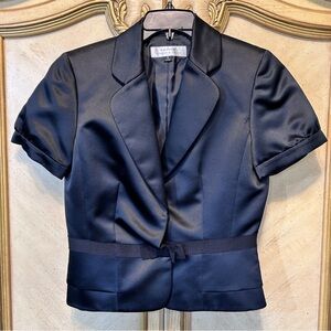 Tahari Arthur Levine Black Satin Short Sleeve Blazer Jacket